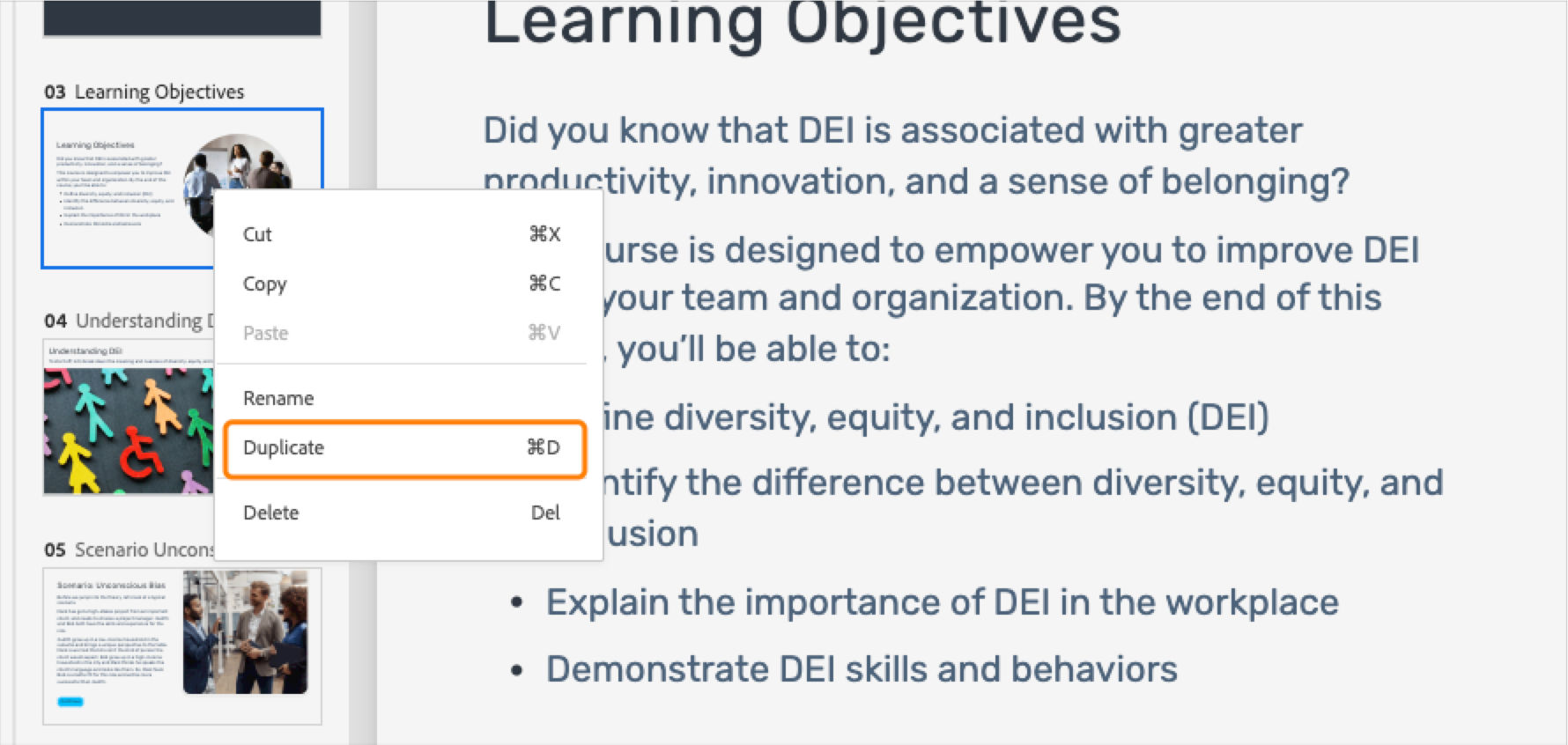 Duplicate a slide