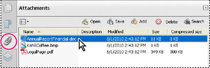 Attachments panel in Acrobat