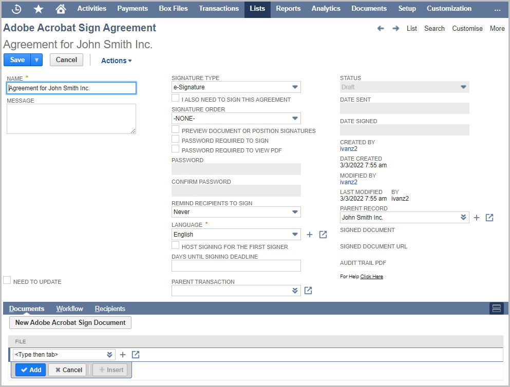 edit agreement details