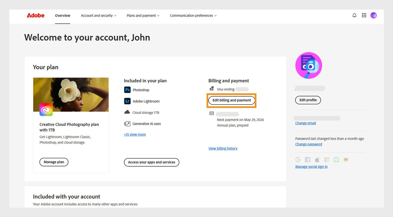 Edit billing and payment details