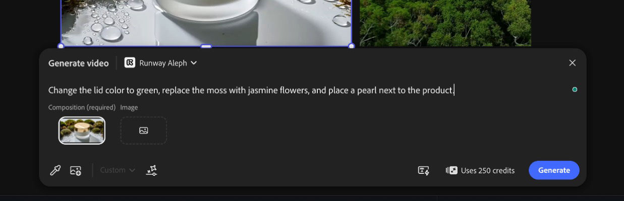 The prompt bar has a text prompt to edit the video, such as adjusting colors, changing lighting, or replacing objects.