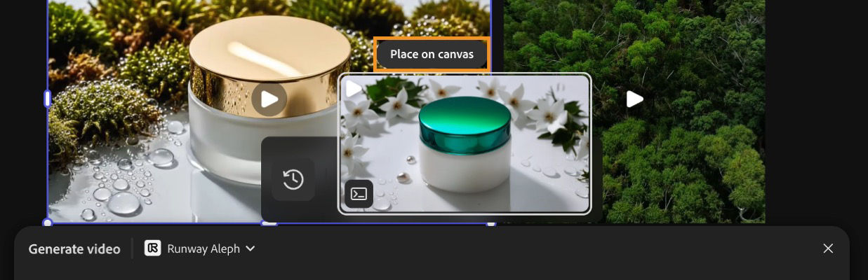 The generated video is selected and there is an option to add it to the canvas.