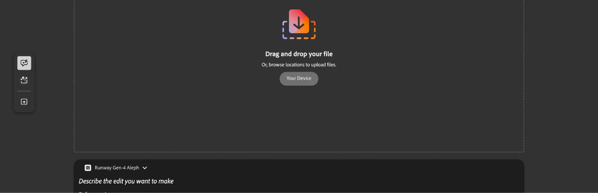 The Edit tab on the Generate video screen displays a blank workspace with the option to upload a video.
