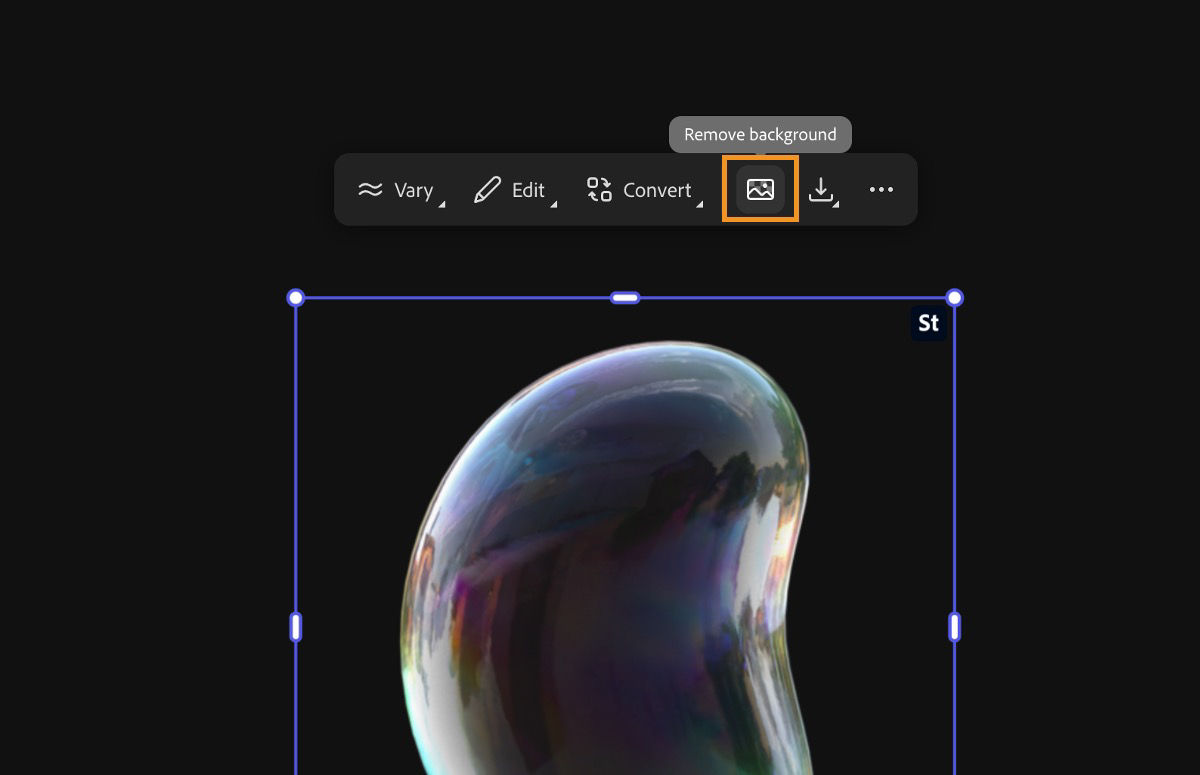 The image in the canvas is selected and the option to remove background is highlighted.