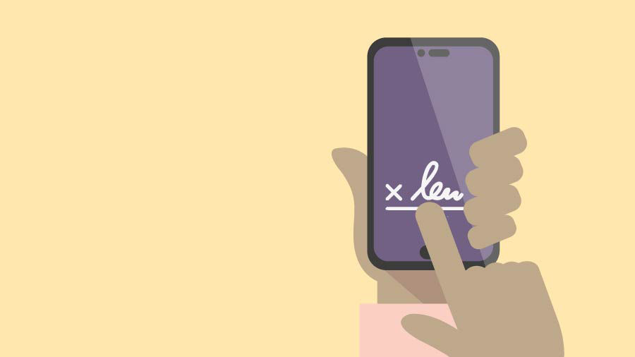 Hand digitally signing an electronic signature on a mobile phone