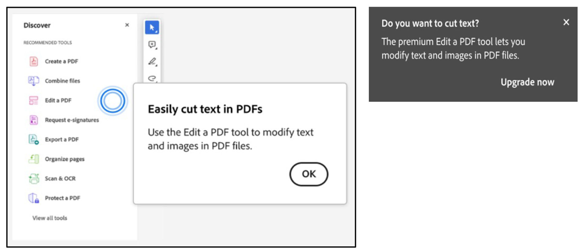 Edit tool prompt while using keyboard shortcuts to cut or paste