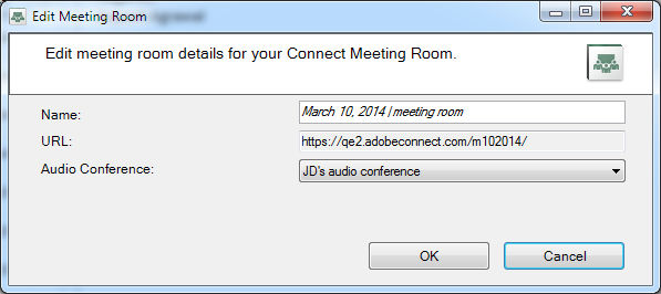 Función Editar la sala de reuniones de Adobe Connect Add-in for Microsoft Outlook