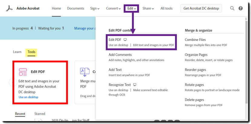 Choose Edit PDF