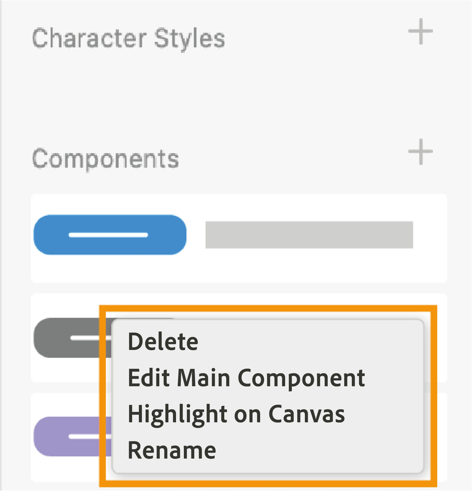 Context menu from the Assets panel
