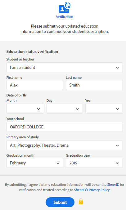 Verification screen