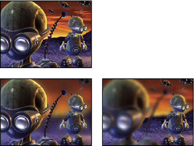 Depth of Field effect: Original, and with Depth Of Field applied using different Focal Plane values