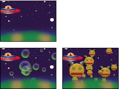 Foam effect: Original, with Foam applied, and with a robot layer used as the Bubble Texture Layer