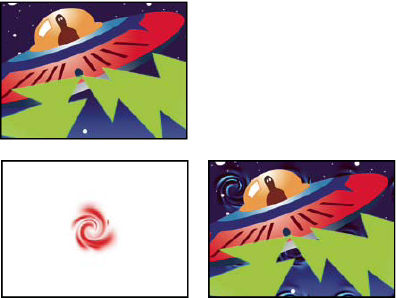 Texturize effect: Original layers, and with whirl layer applied as the texture