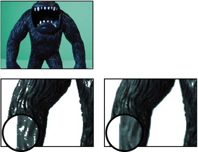 Matte Choker effect: Shows areas of unwanted transparency after using Color Key that are removed with Matte Choker