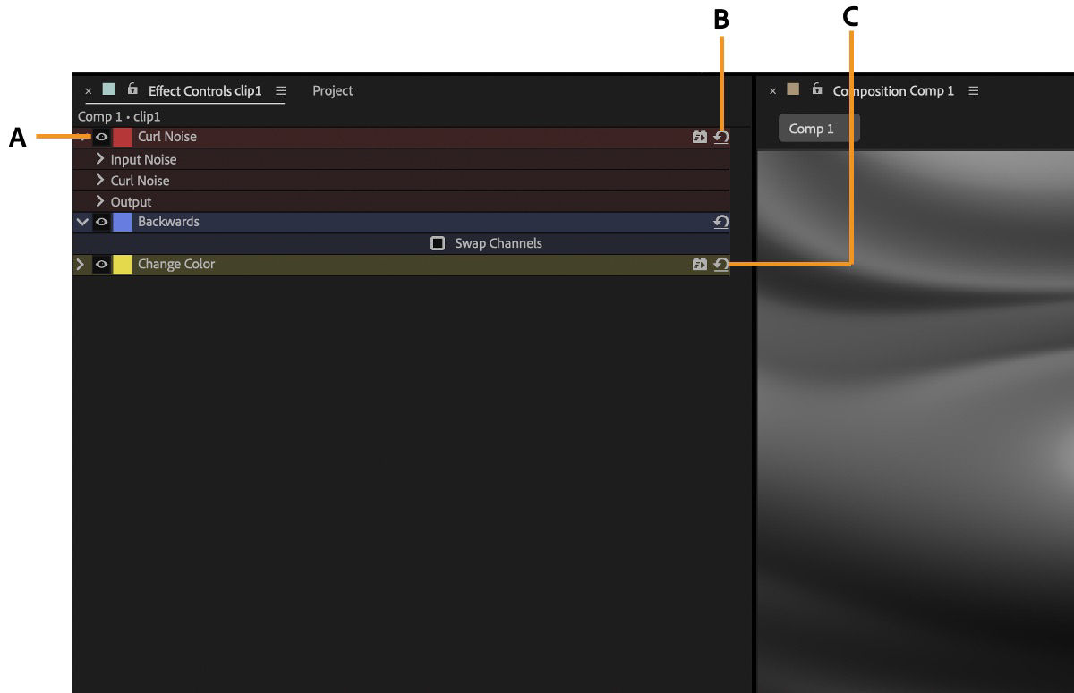 Visual updates in the Effect Controls panel is highlighted.