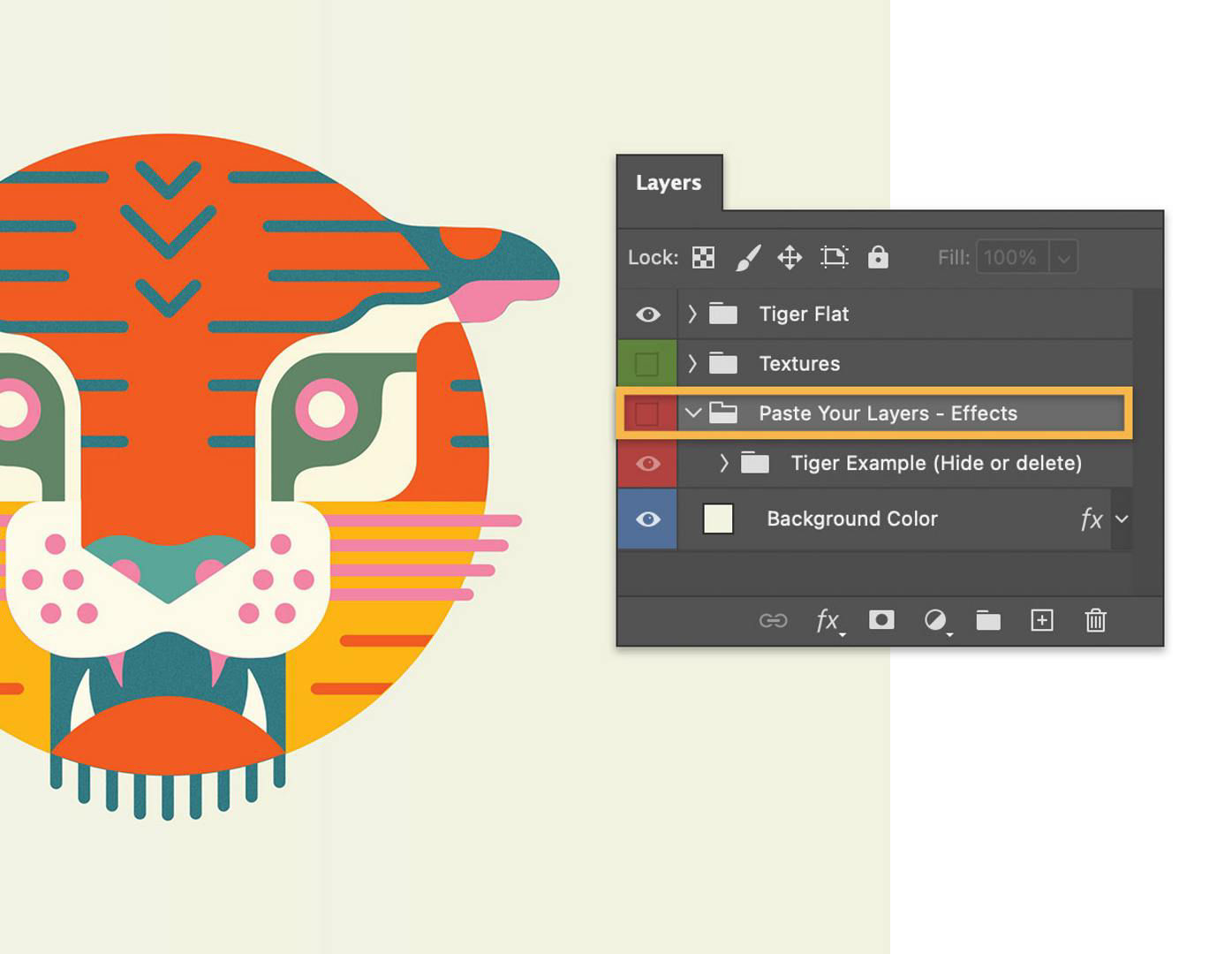 ehind the Layers panel and the Paste Your Layers - Effects layer is selected.
