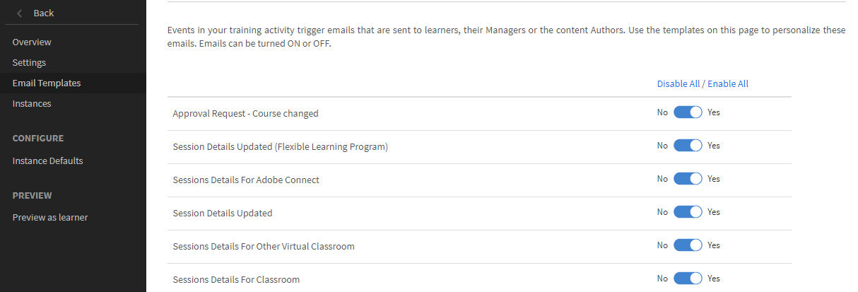 Email templates for Learning Programs in Learning Manager