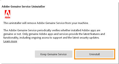 Adobe Genuine Service uninstaller notification