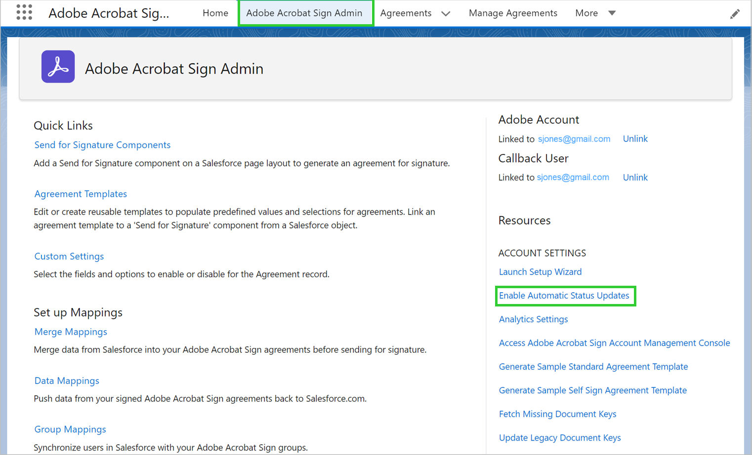 Acrobat Sign для Salesforce: настройка пакета