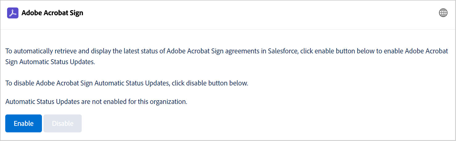 Включите автоматическое обновление статуса в Acrobat Sign для Salesforce