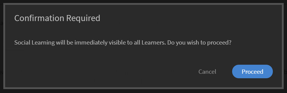 Enable social learning feature dialog