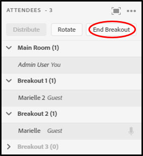 Hosts can end a Breakout session by clicking End Breakouts.