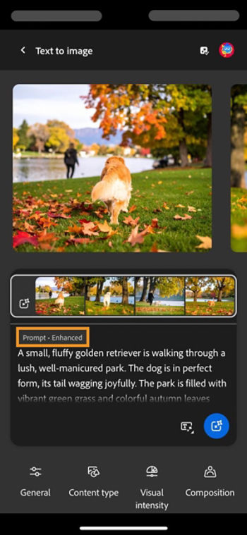 The image is generated and the prompt bar has the option to view the orginal prompt.