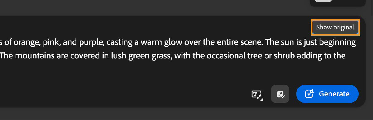 The Show original button is highlighted above the Generate button. 