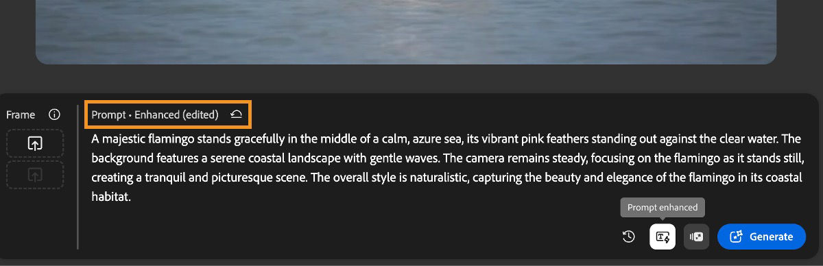 The enhanced prompt is added to the prompt bar.