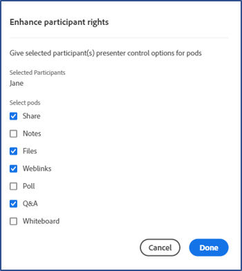 Presenter control options to participants