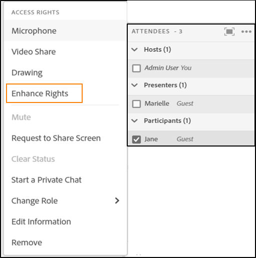 Provide Enhance participant rights from Attendee pod options