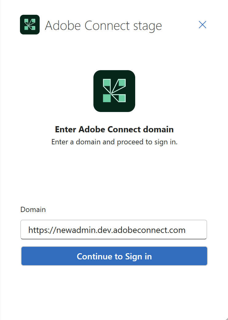 Type the Adobe Connect domain