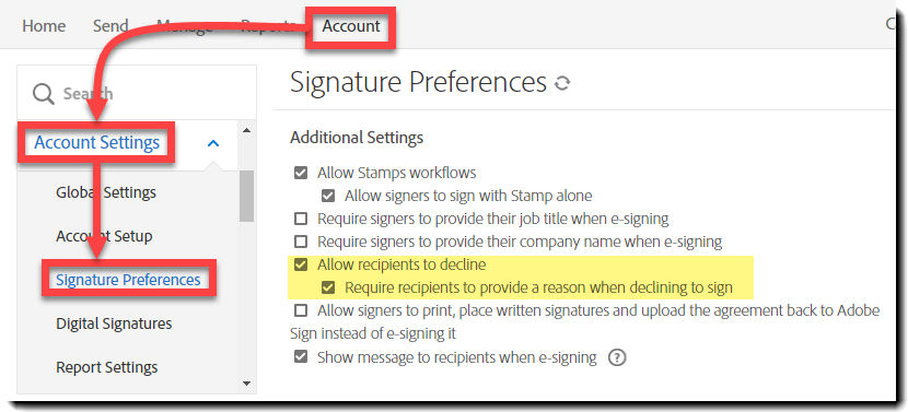 Decline options - Business level