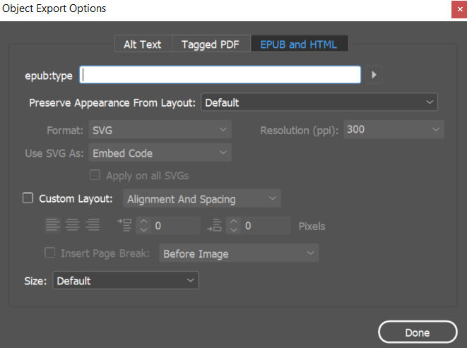 Object Export Options