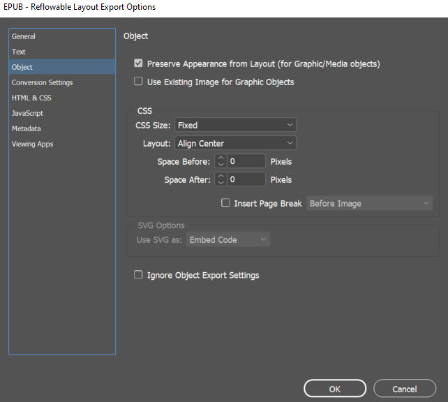 EPUB Reflowable Object Options