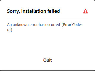 Error Code P1 while installing Acrobat