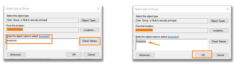 Type Everyone and click Check Names
