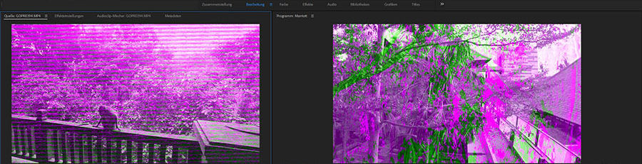 Example of a video with purple and green streaks