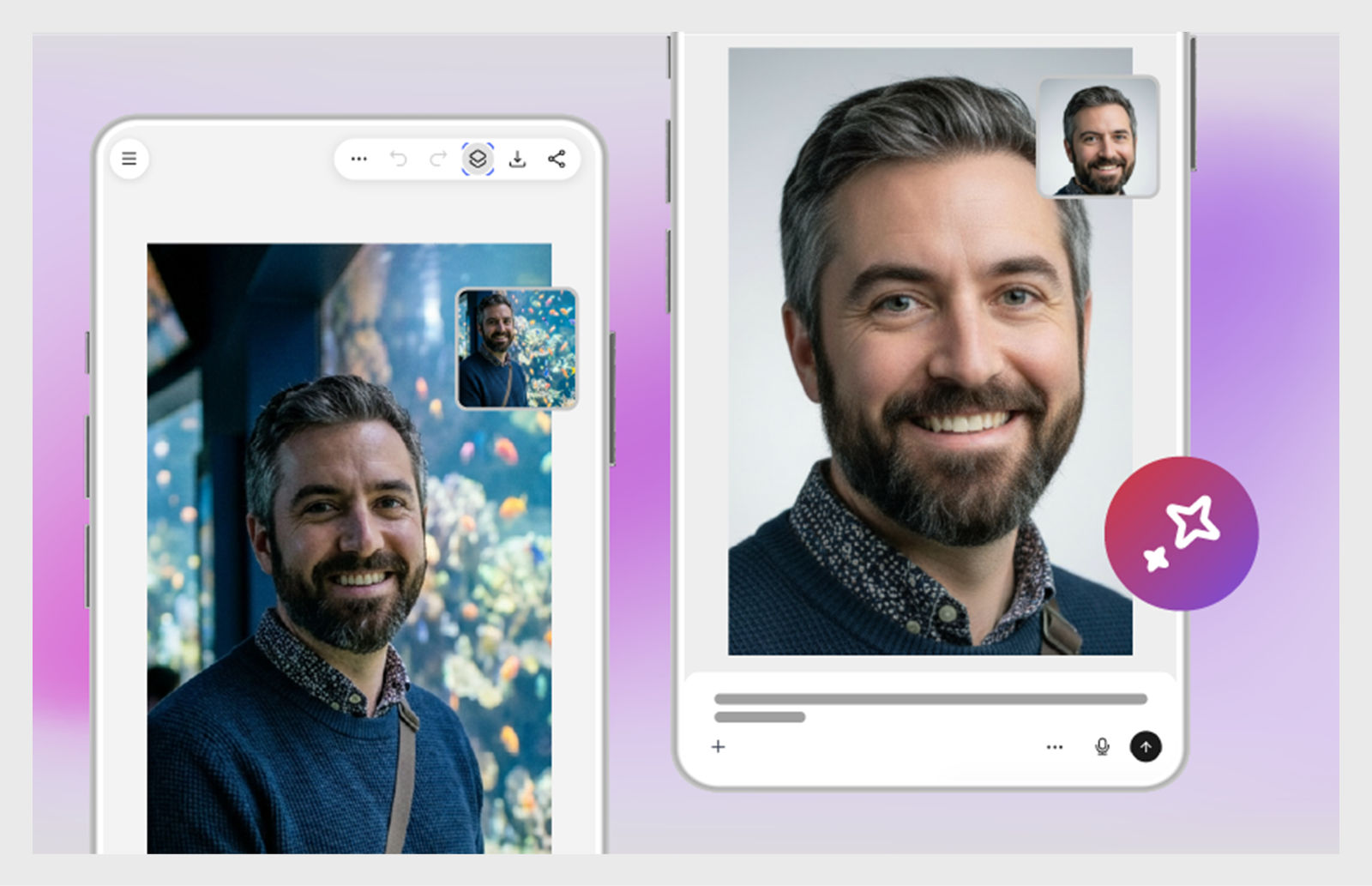 Casual photo turned into a professional headshot in Adobe Express on mobile