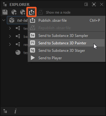 Publish/Send dropdown menu