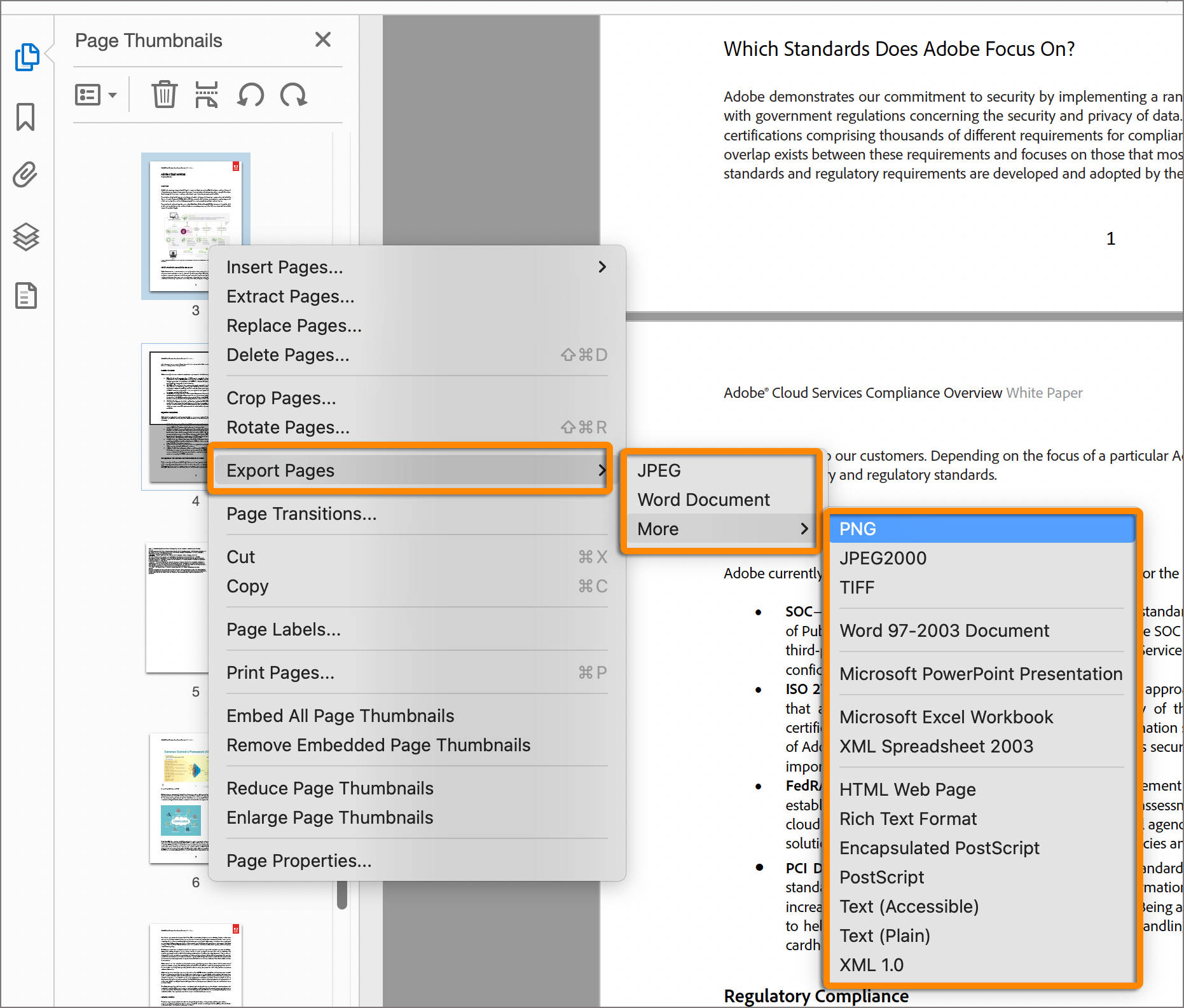 New export option in page thumbnails context menu
