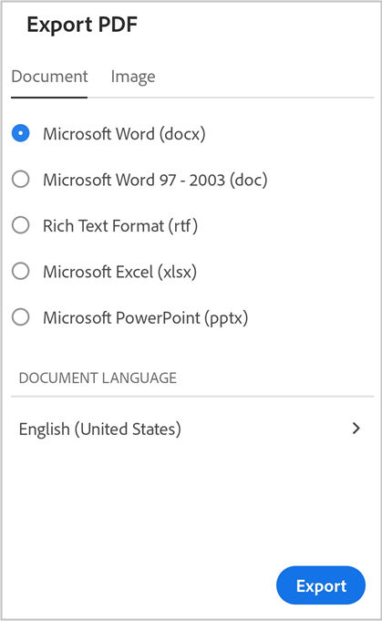 Exporta el PDF con formato de documento utilizando la aplicación Acrobat Reader para Android.