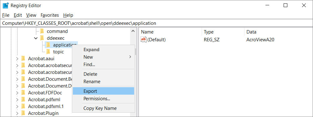 Right-click Application and choose Export