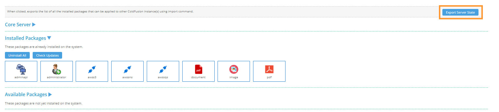 Export server state