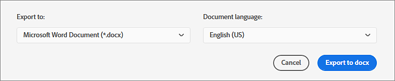 Select the file format and the document language 