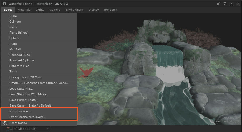 Scene export actions