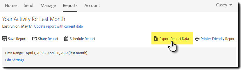 Report page option - Export Report Data