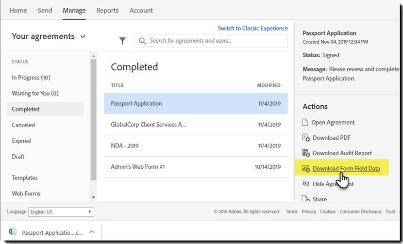 Export form data