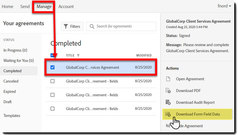 Export agreement data - modern UI