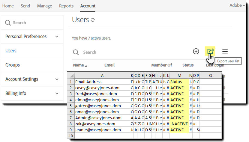 Export the user list